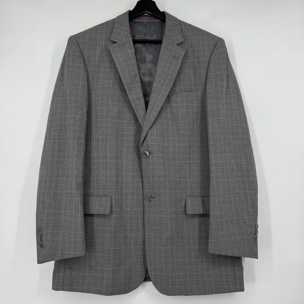 Steve Harvey Grey Glen Plaid 3-Piece Suit Mens 40R Jacket 34W Pants Vest
